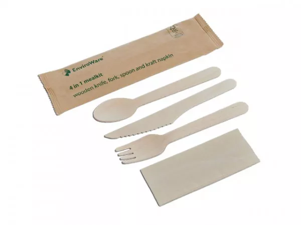 Wooden Cutlery Sets - 4 In 1 Pack - Knife / Fork / Spoon / Napkin x 100