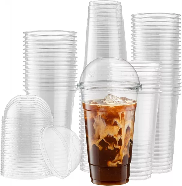 PET Recyclable Clear Plastic Smoothie Cups & Lids