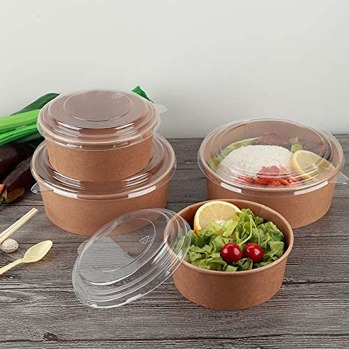 Round Kraft Paper Food Bowls & Lids x 300
