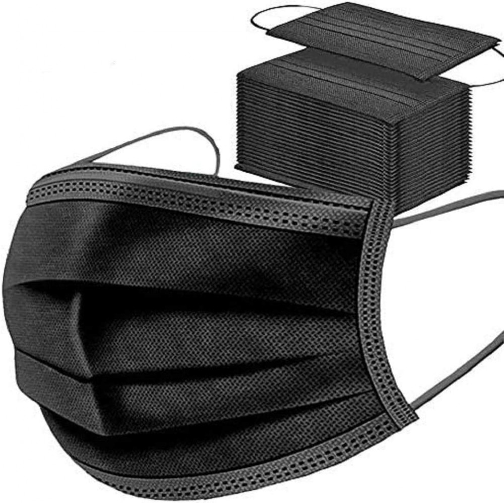 BLACK - 3 Ply Public Use Face Masks - Sealed Bag - x 50 3-Ply Face Masks